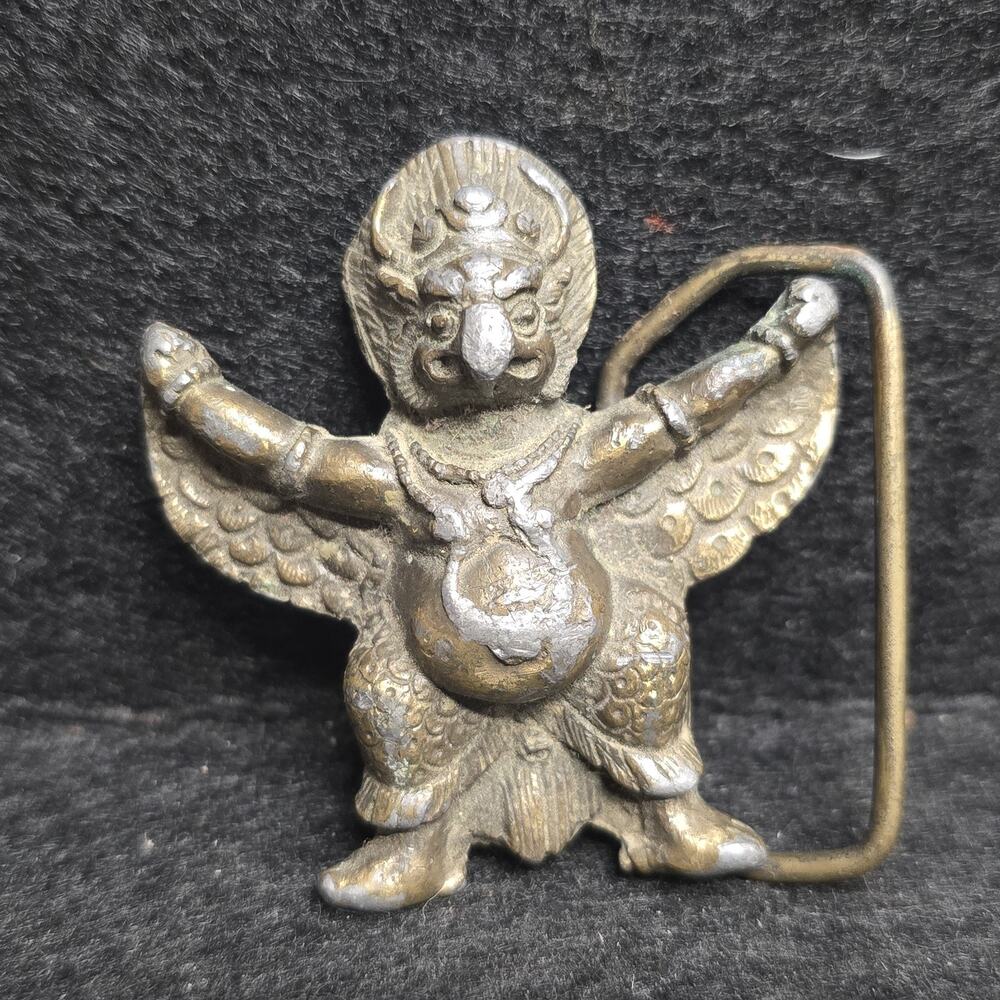 Vintage Hindu Garuda God Bergamot Brass Belt Buckle